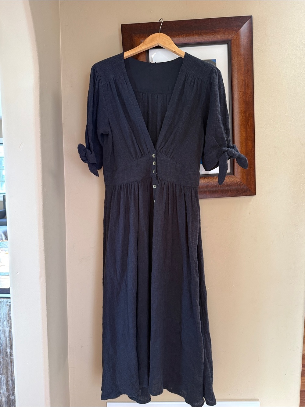 Free People Love of My Life Midi Dress Off Black 100% Cotton Size Medium - Picture 7 of 8